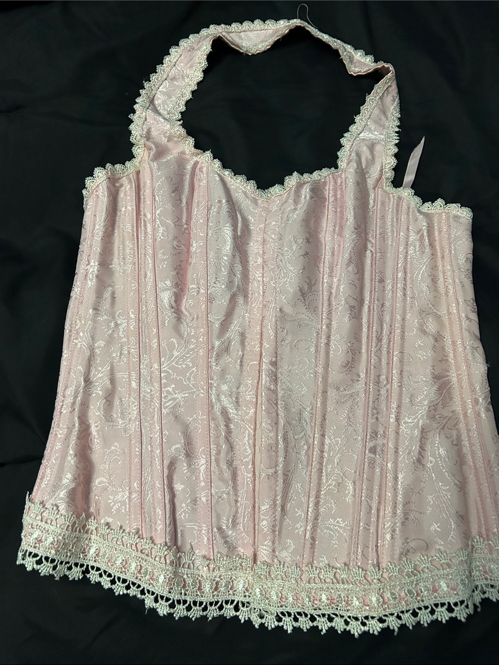 Pink Lace-Trim Halter Bustier Top